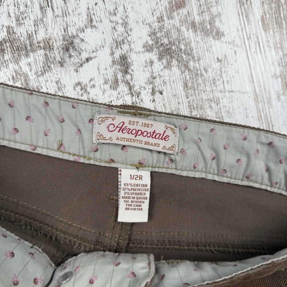 Y2K Aeropostale Brown Corduroy Pants Flare Low RiseCute Butterfly Detail, Sz1/2R - Picture 5 of 9